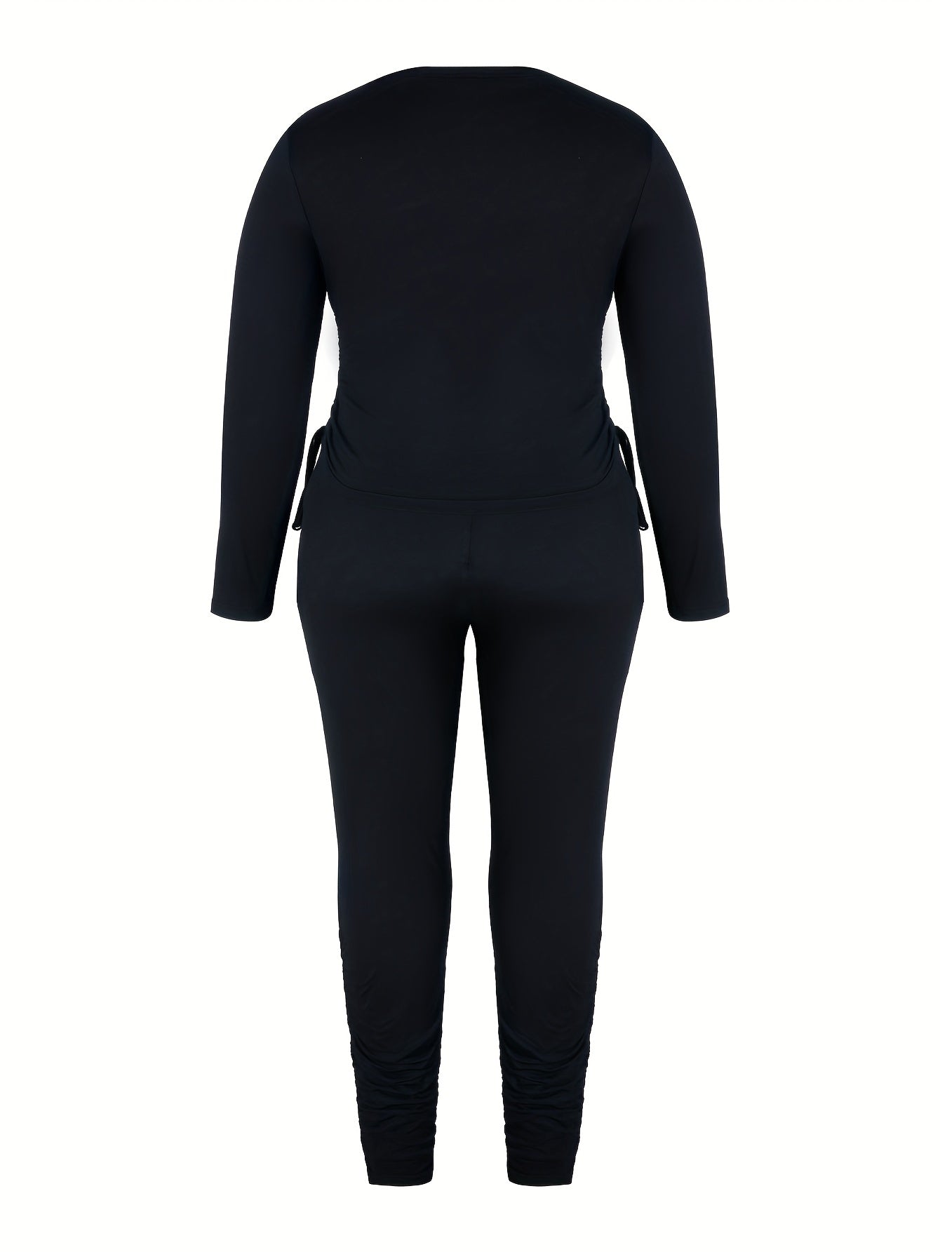  2 Piece Set Solid Long Sleeve Top & Cut Out Pants