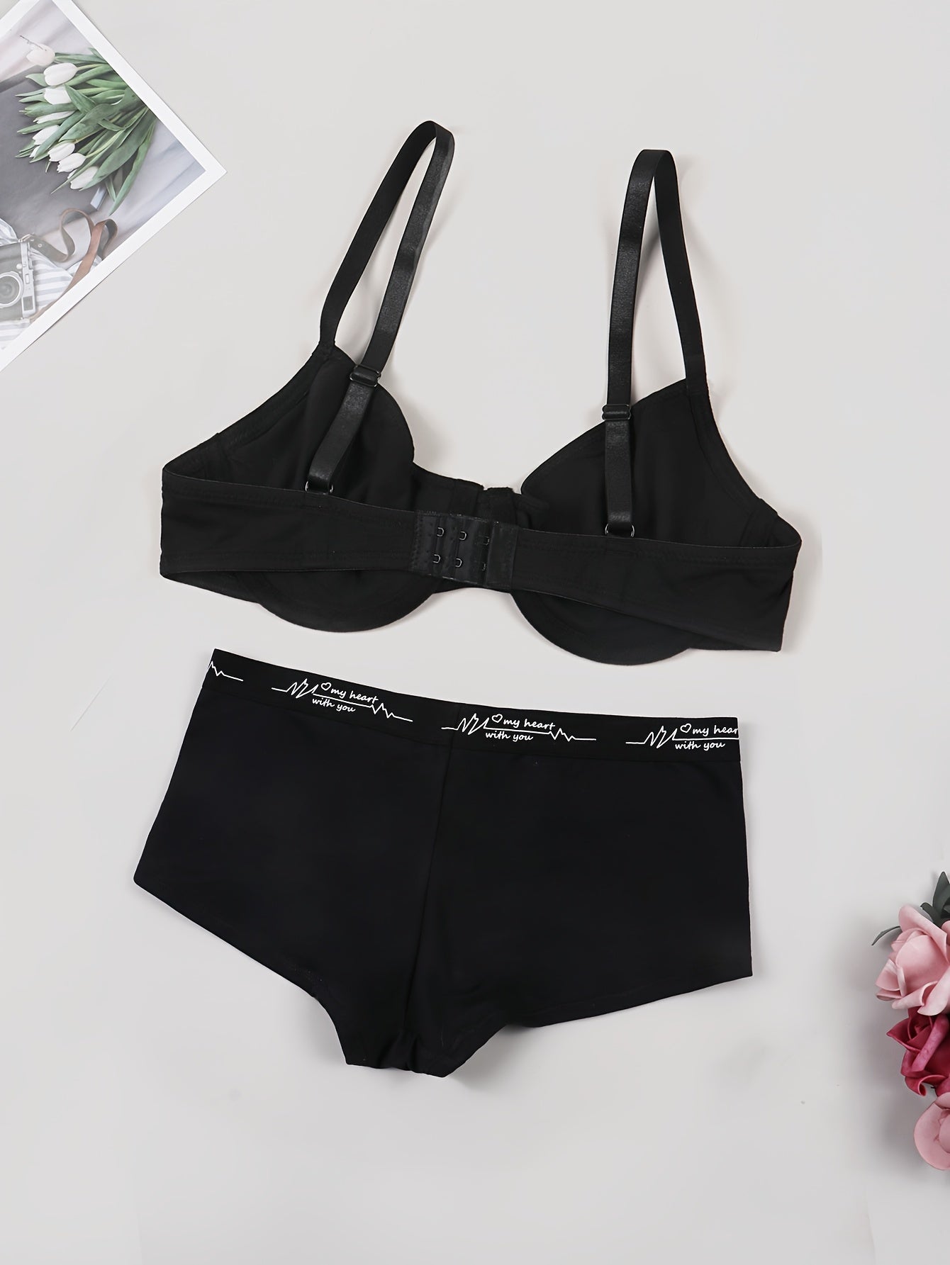 Push Up Bra & Letter Print Panties Set
