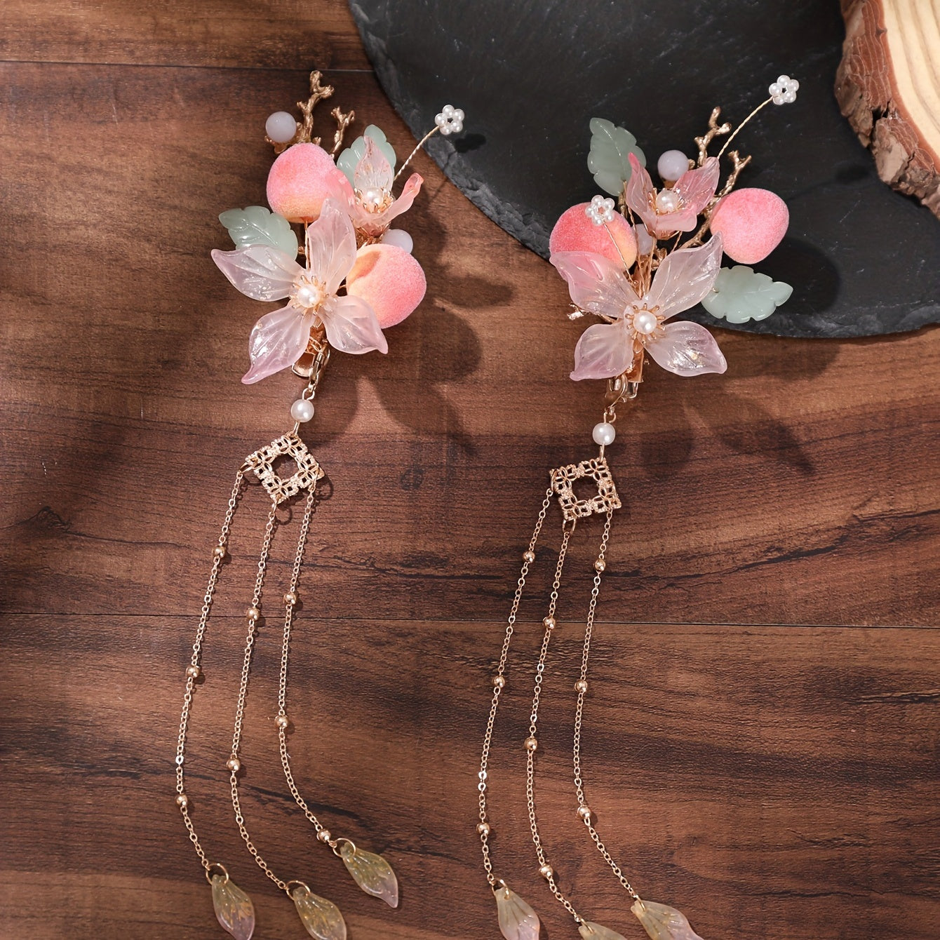 Chinese Style Hair Clip Tassel Peach Blossom Decor Duck Bill Clip Costume Access