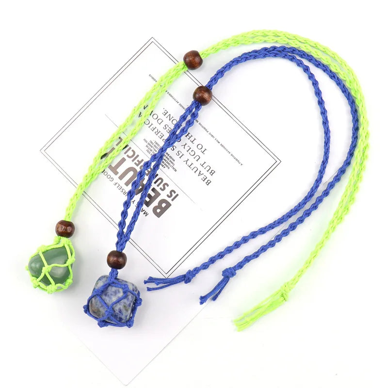 12pcs Adjustable Necklace Cord Natural Quartz Crystal Chakra Healing Net Bag Pen
