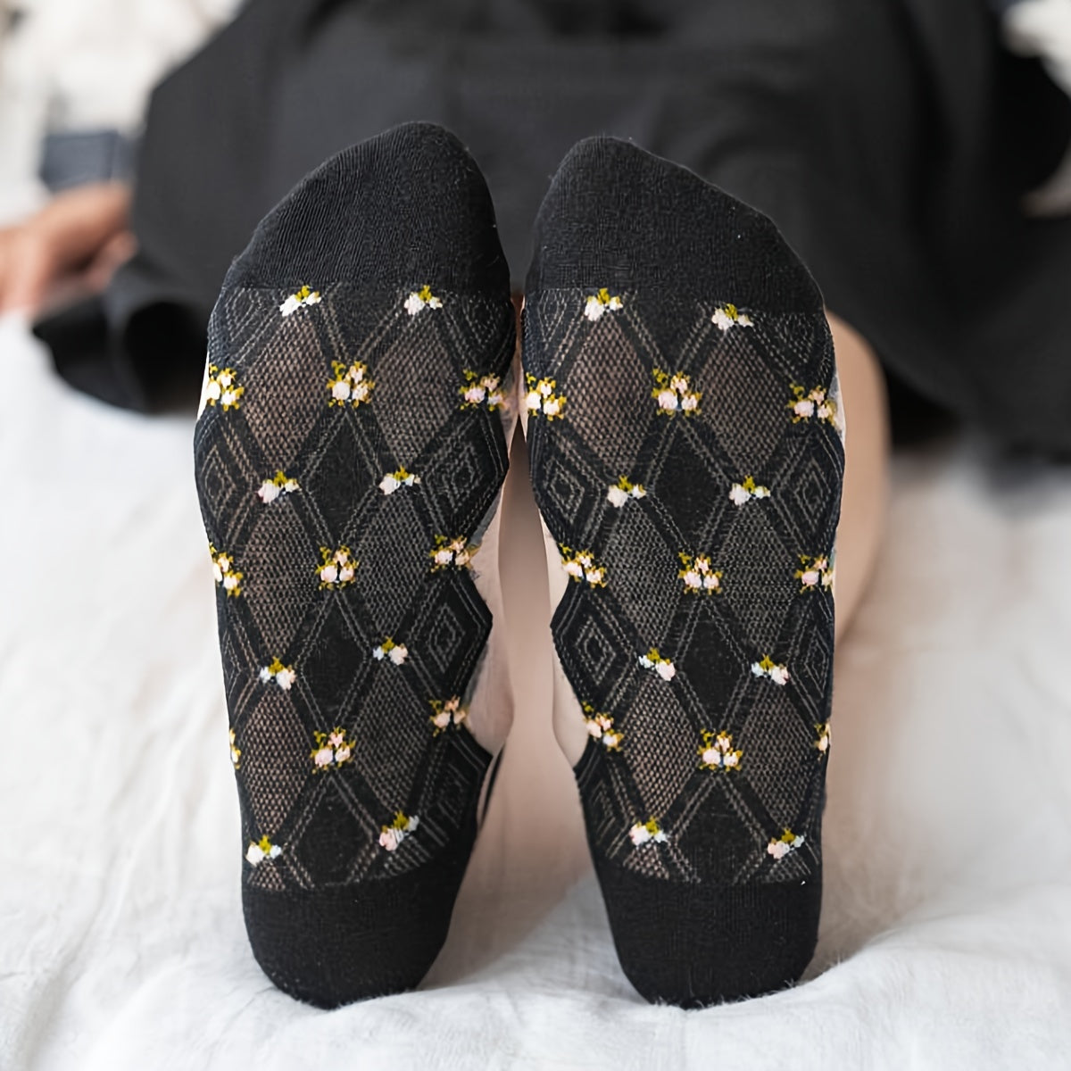 5 Pairs Pink Floral Low Cut Ankle Socks Women's Stockings Hosiery