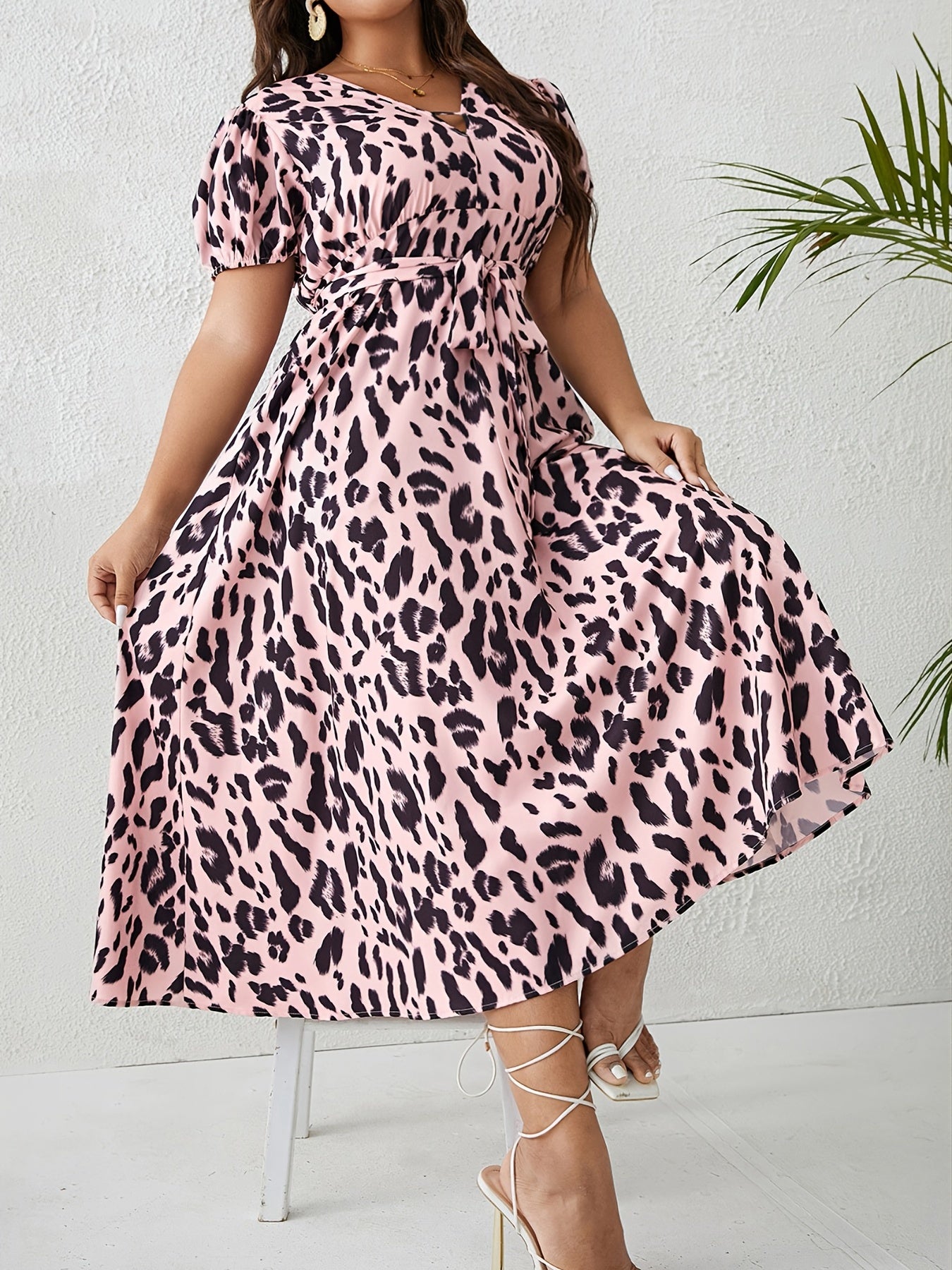  Leopard Print Cut Out Maxi Dress