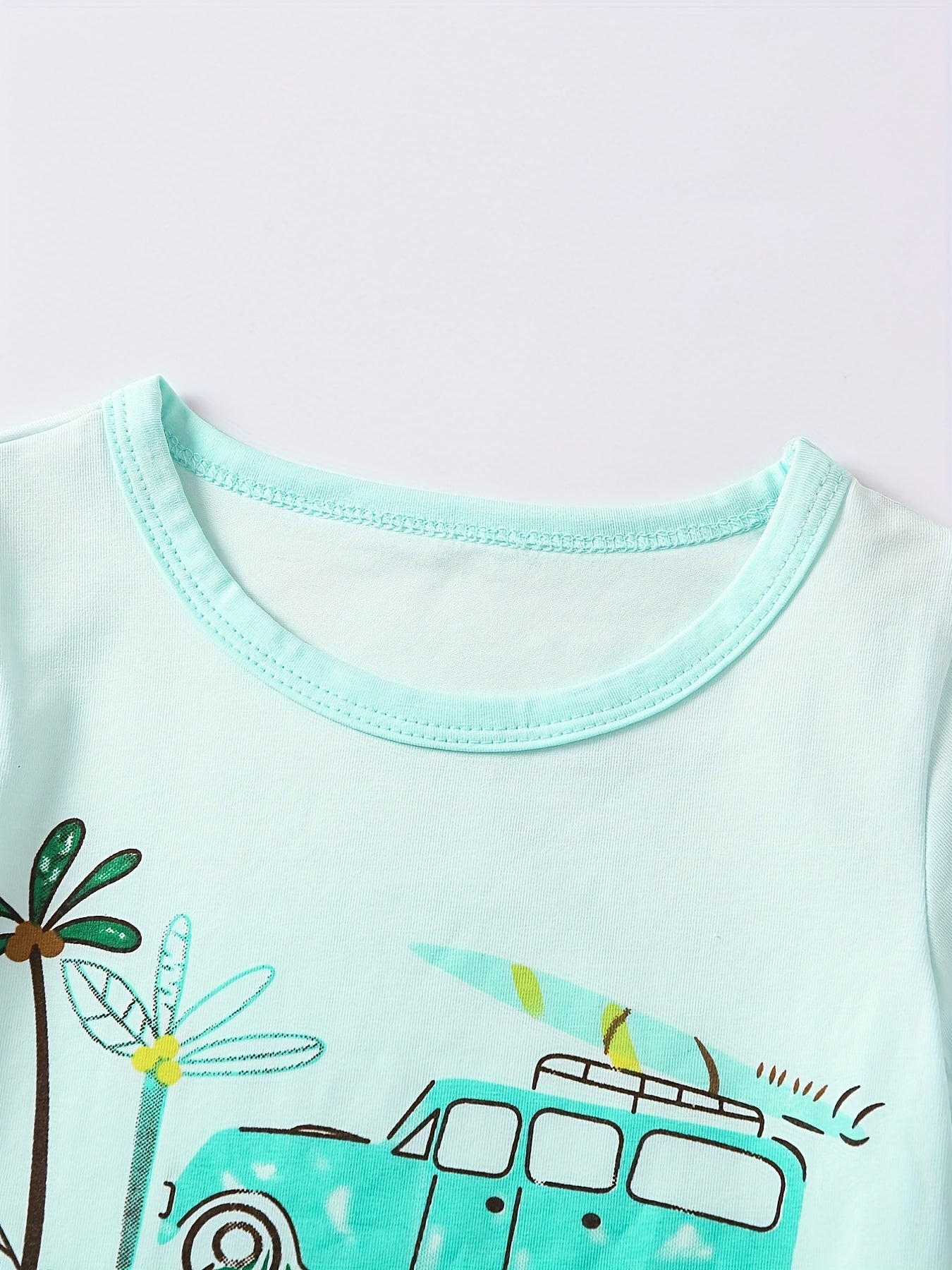 Kids Cartoon Vacation Outfit Set - Short Sleeve T-shirt & Casual Shorts
