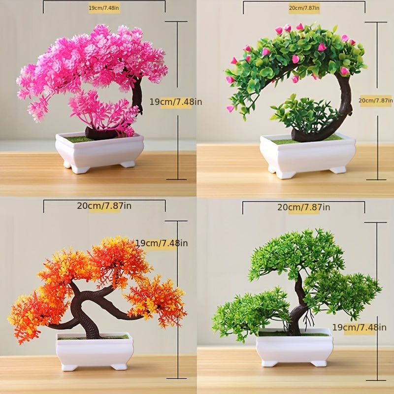 4pcs Artificial Potted Plant Plastic Bonsai Tree Flower Ornament