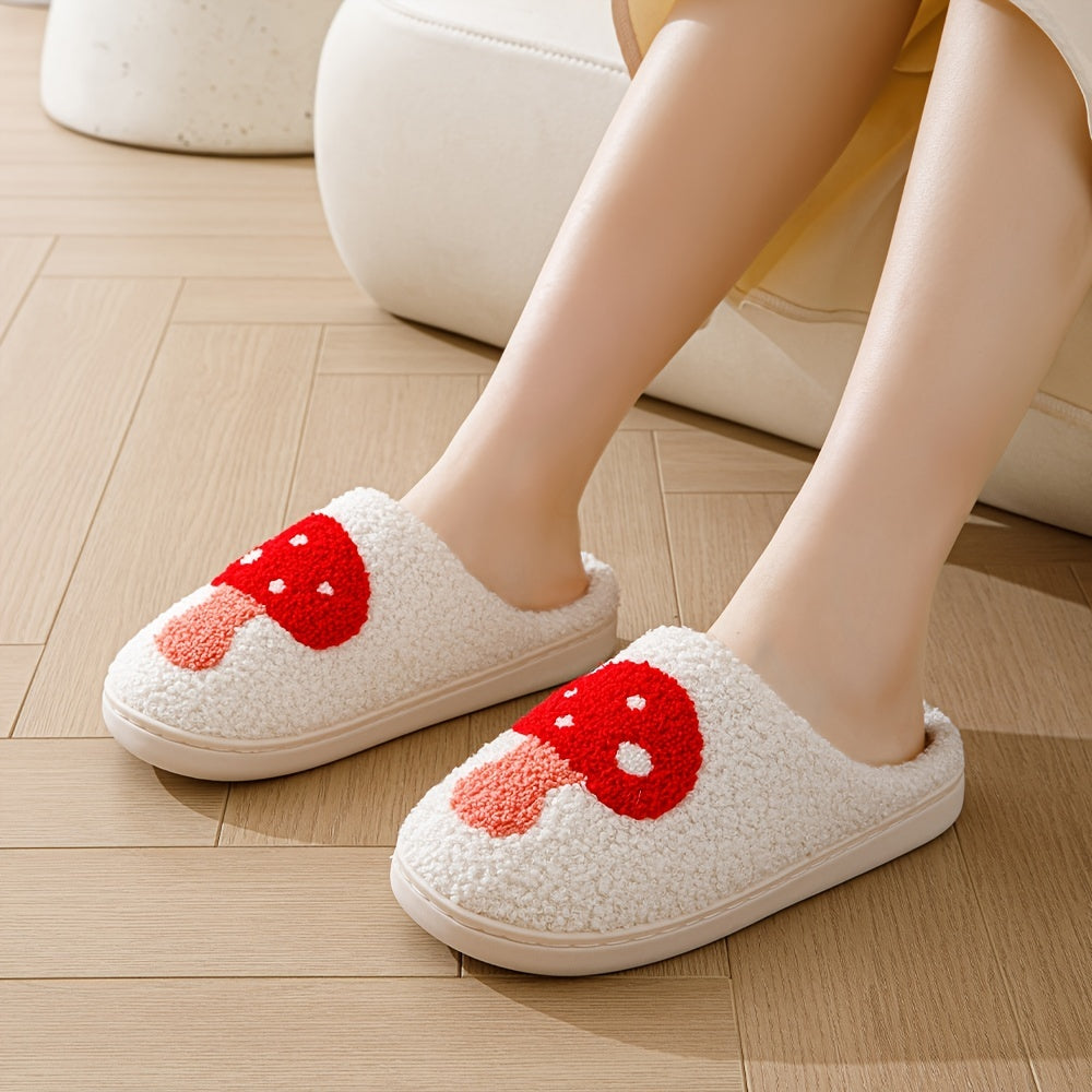Funny Mushroom Pattern Slippers Plush Lined Slip On Shoes