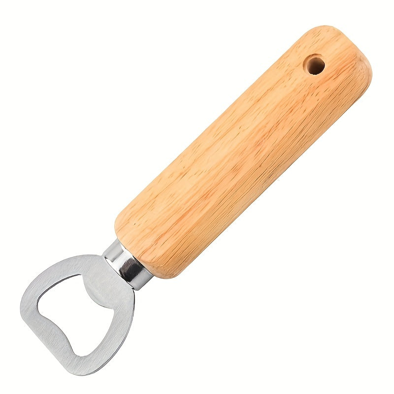 Wooden Handle Opener Beer Can & Wine Bottle Stainless Steel Opener