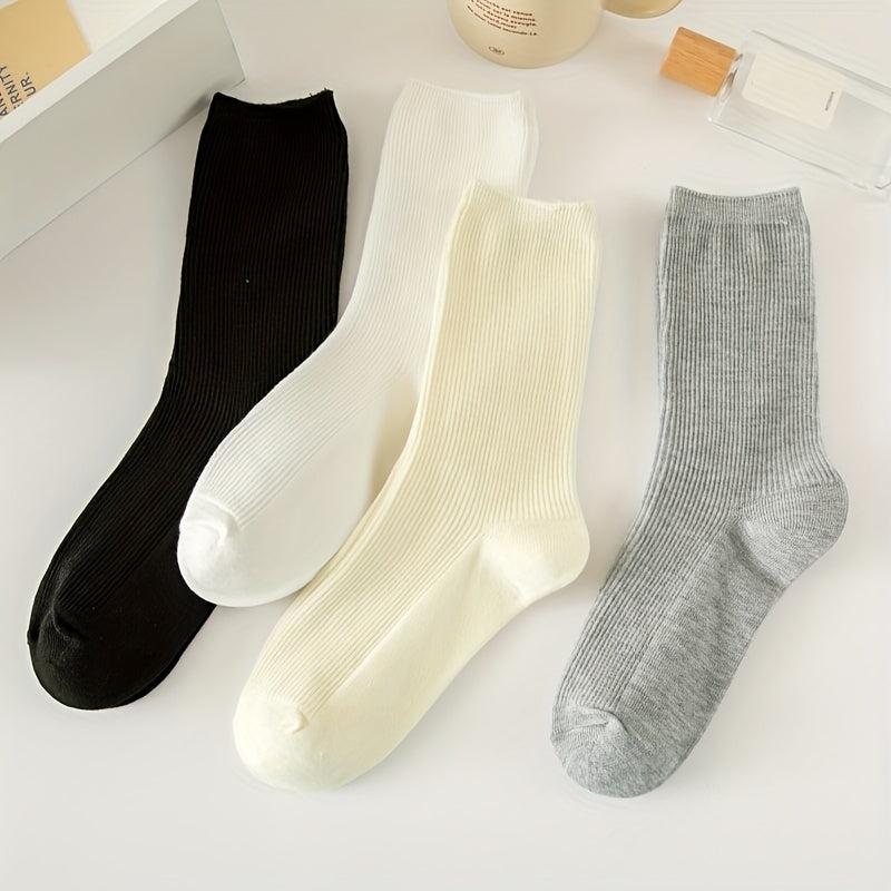 4 Pairs Solid Socks Comfy & Breathable Women's Stockings