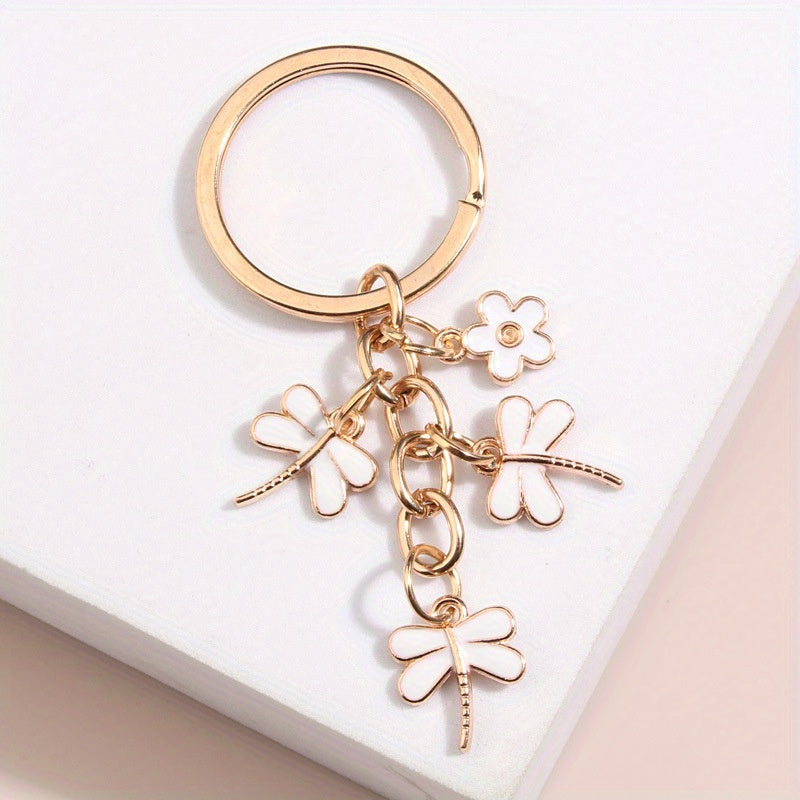 Dragon & Flower Keychain Metal Key Ring Handbag Car Charm Phone Pendant Gift