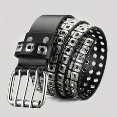 Men's Square Rivet Belt Hip Hop Rock Punk Y2K Style Double Row Pin Buckle Jeans