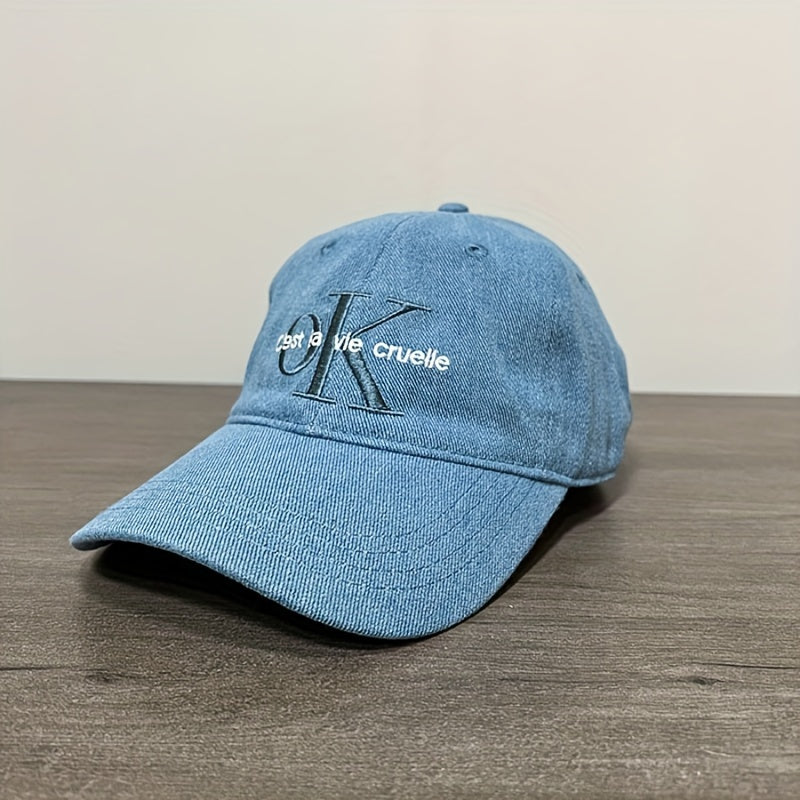 Adjustable Denim OK Embroidery Sunshade Peaked Cap