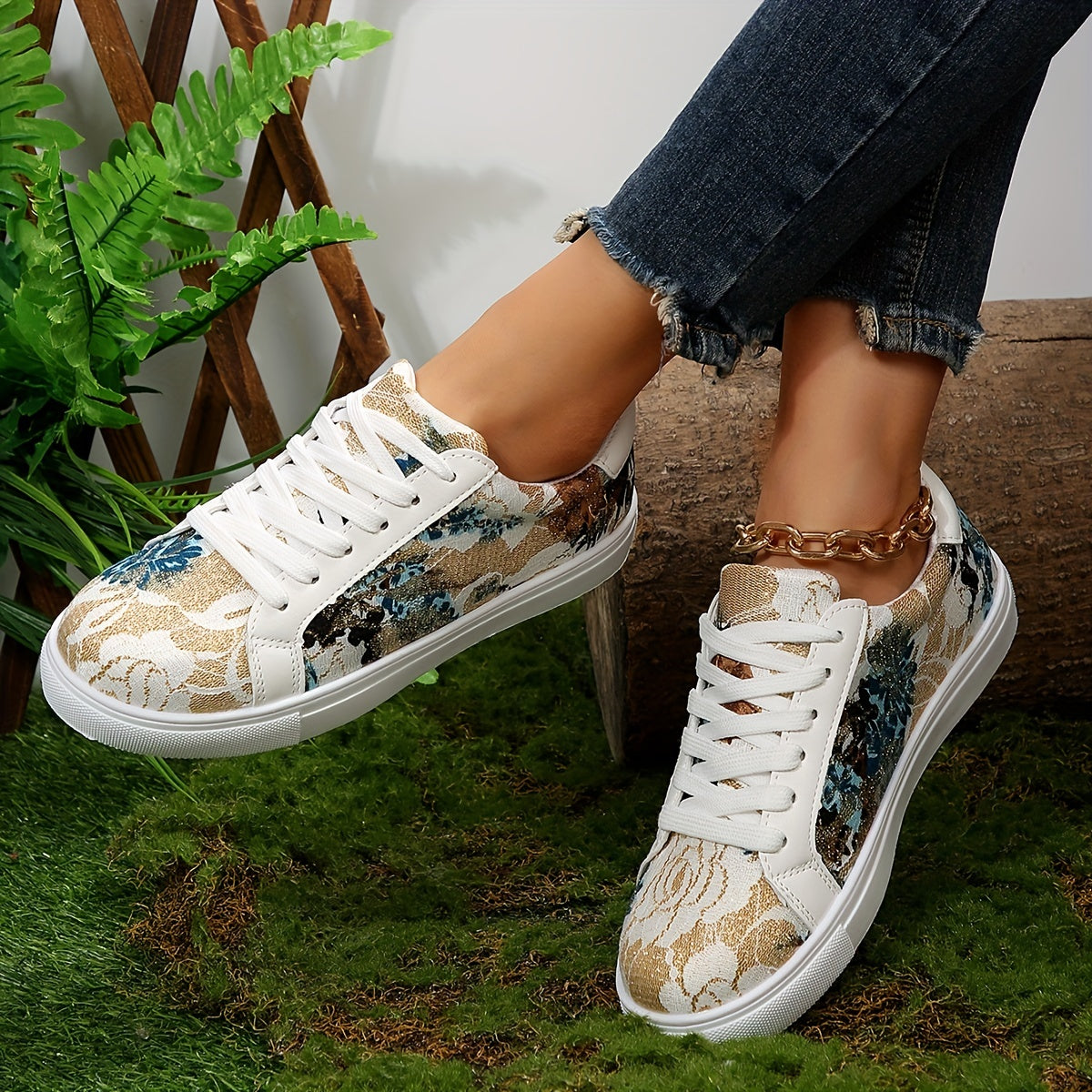 Floral Graphic Lace-Up Sneakers for Women