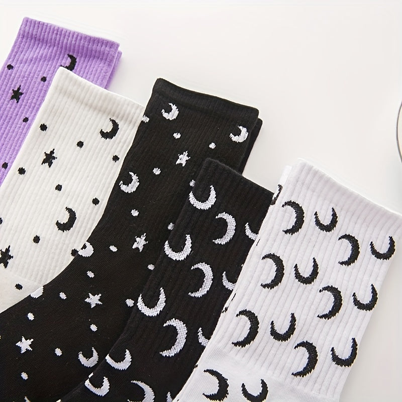 Moon Print Socks Women's Mid Tube Stockings