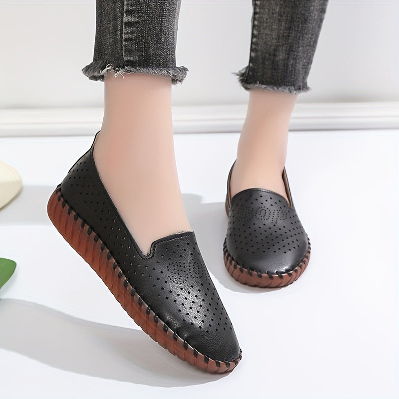 Women's Hollow Out Flat Shoes Faux Leather Slip On Lightweight & Breathable