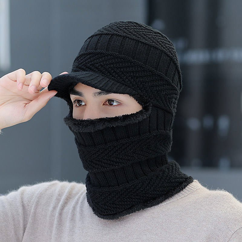 Men's Winter Cycling Windproof Woolen Hat Velvet Warm Pullover Hat