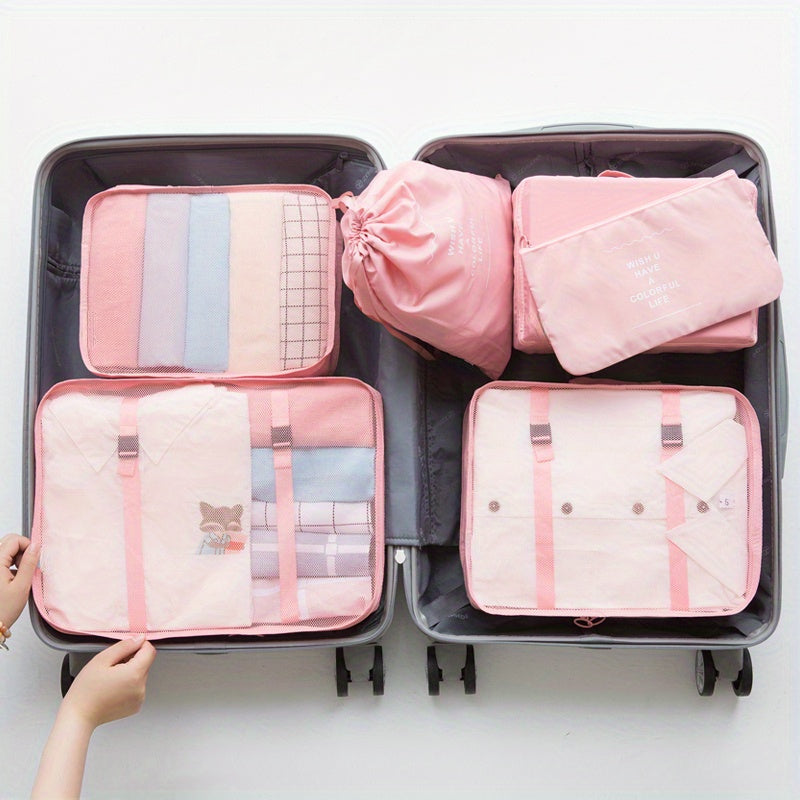 7Pcs Travel Storage Bag Set Mesh Clothing Sorting Bundle Pocket & Underwear Shoe