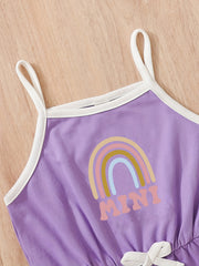 Toddler Girls Rainbow Graphic Bow Front Cami Rompers Jumpsuits