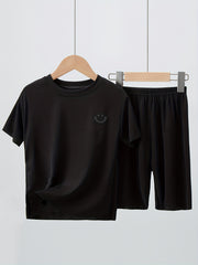 2pcs Boys Smile Face Icon Loungewear Set Kids Summer T shirt & Shorts