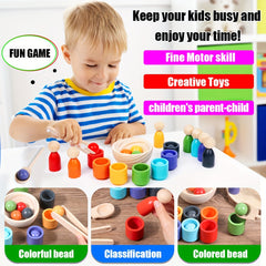 Rainbow Wooden Sorter Toy with Cups Sorting & Fine Motor Skills Development Game