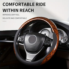 Wood Grain Steering Wheel Cover for 37-38 cm, Non-slip Protector