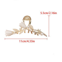 Tulip Ginkgo Faux Pearl Metal Hair Claw Clip Flower Hair Jaw Clips