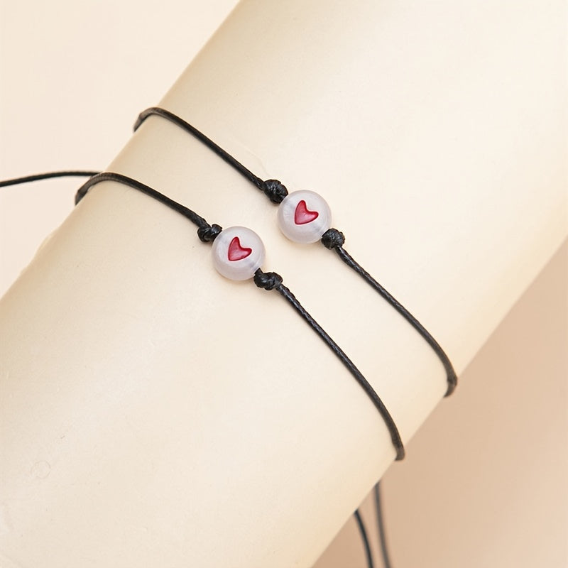 Luminous Beaded Bracelet Set with Heart Pattern for Couples