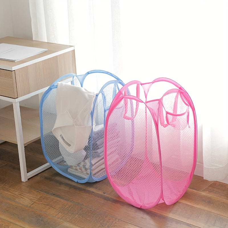 Portable Pop Up Mesh Laundry Hamper - Collapsible Basket for Dirty Clothes