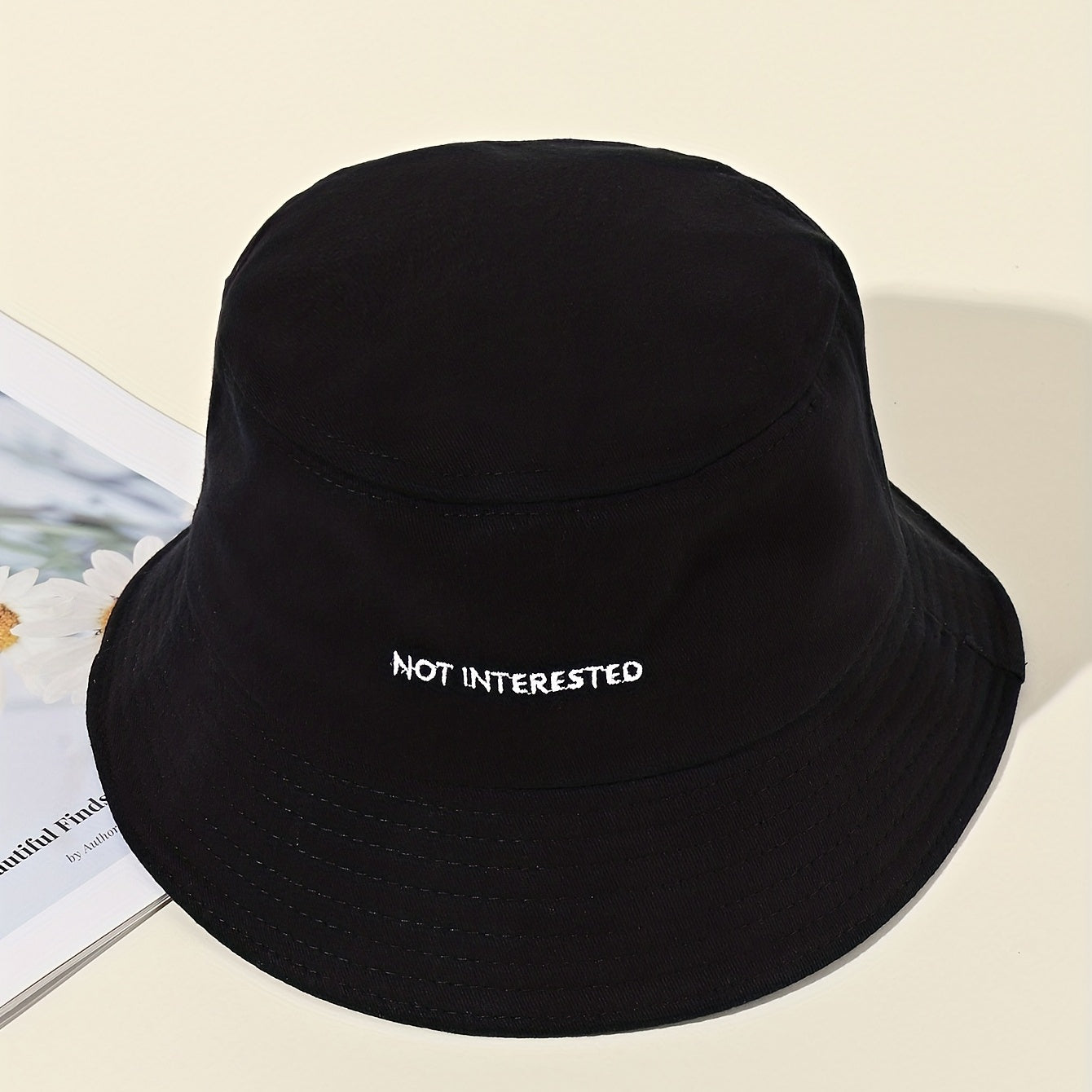 Embroidery Bucket Hat Lightweight Fisherman Cap Solid Sunscreen Travel Beach Hat