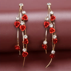 Tassel Red Rose Rhinestone Dangle Earrings