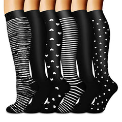 6 Pairs Copper Compression Socks 15-20mmHg Graduated Compression