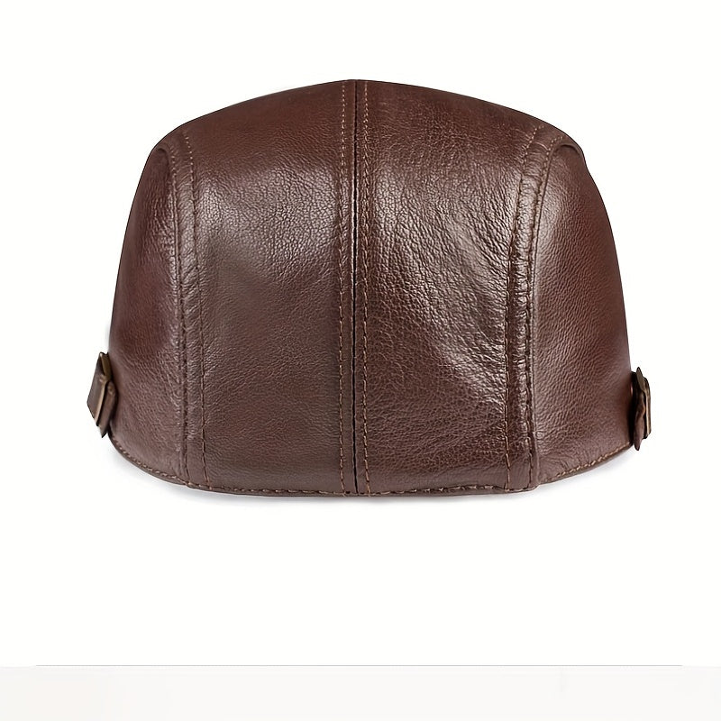 Leather Adjustable Ear Protection Newsboy Cap for Men's Dad