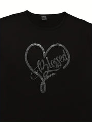 Women's Plus Rhinestone Letter Heart Tee & Shorts 2pcs Set
