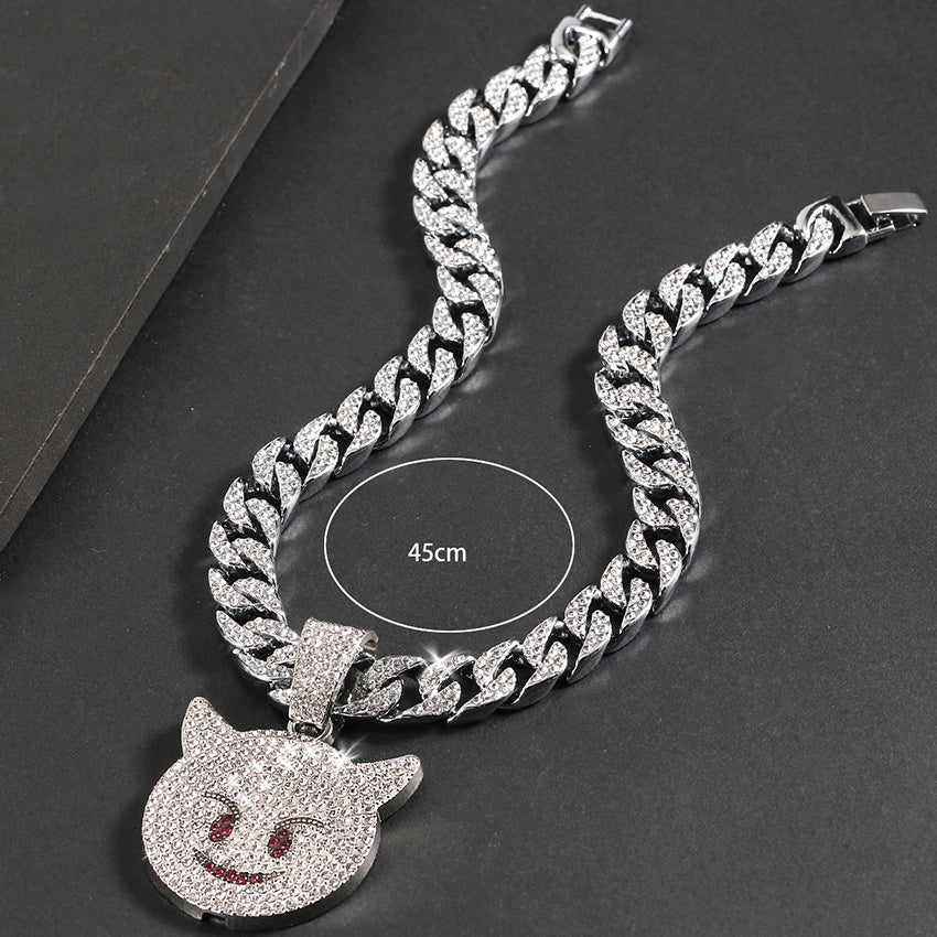 Cat Head Pendant Cuban Chain Necklace