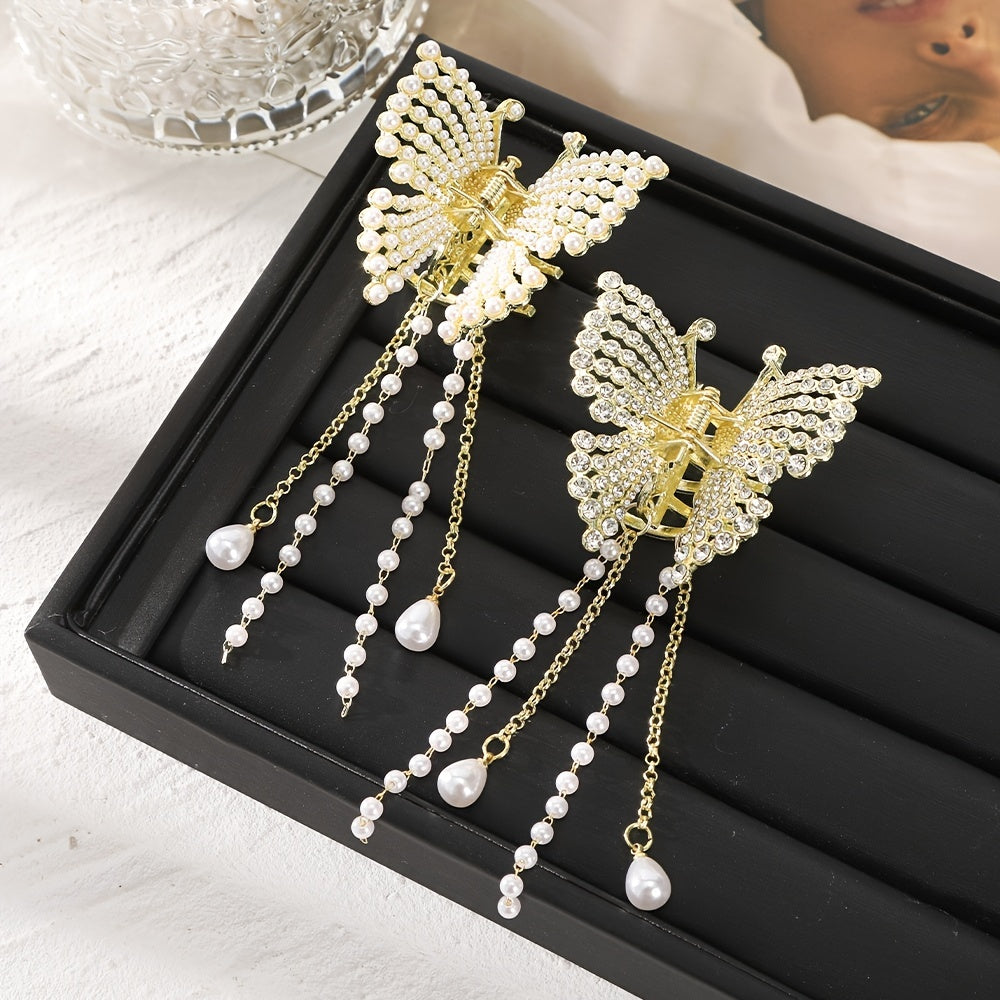 Long Tassel Hair Claw Clips Rhinestone Butterfly Hair Barrettes for Women