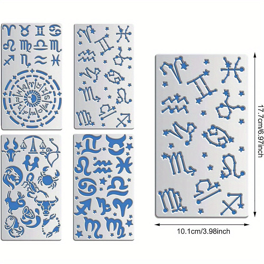 4pcs Mixed Constellations Metal Stencils Glyphs Viking Compass Designs