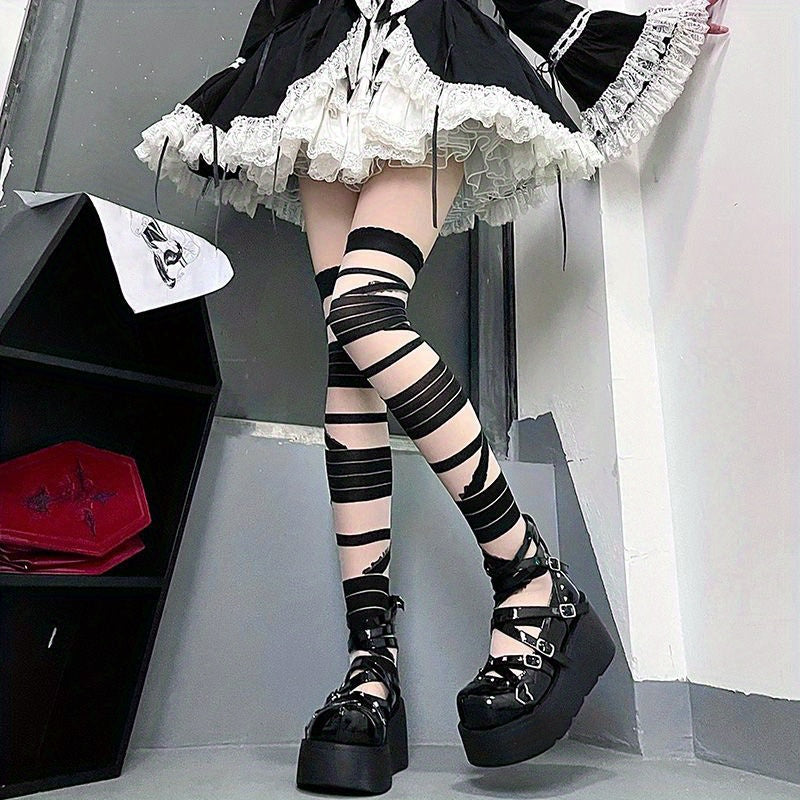 2 Pairs Strappy Over The Knee Socks Women's Stockings