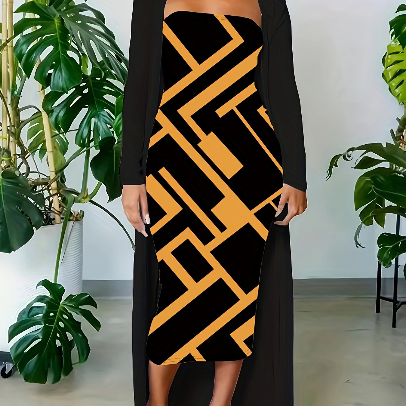 Print Maxi Dress & Long Cardigan Set Plus Size