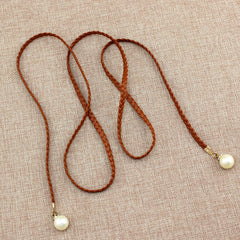 Braided Thin Belt Women's Decor Waist Rope Sweet Dress Tie With Pearl