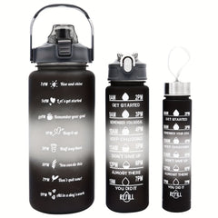 Gradient Water Bottle Set with Time Marker Leakproof Sports Cup 9oz 32oz 64oz