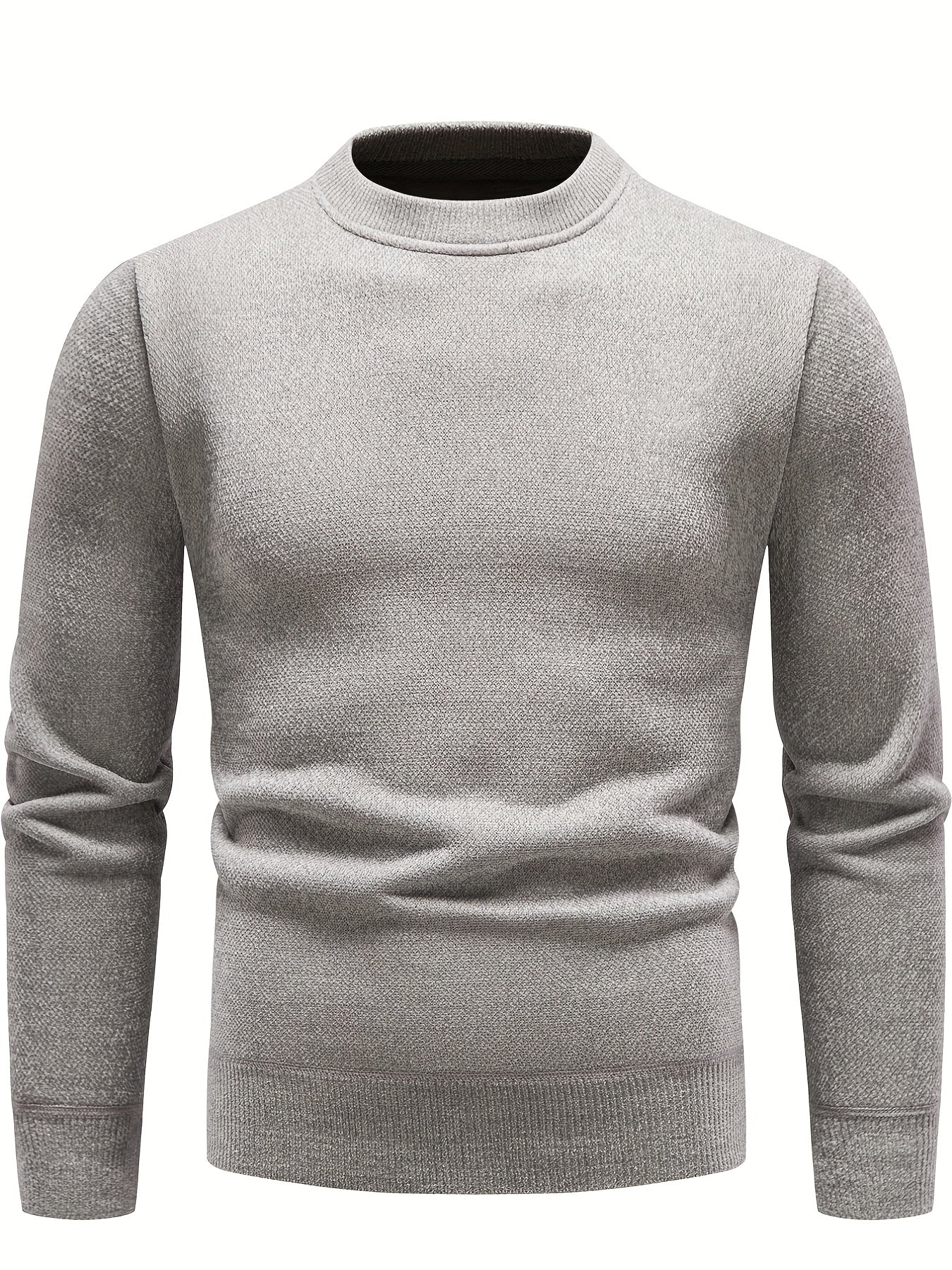 Knitted Solid Sweater Men's Crew Neck Pullover
