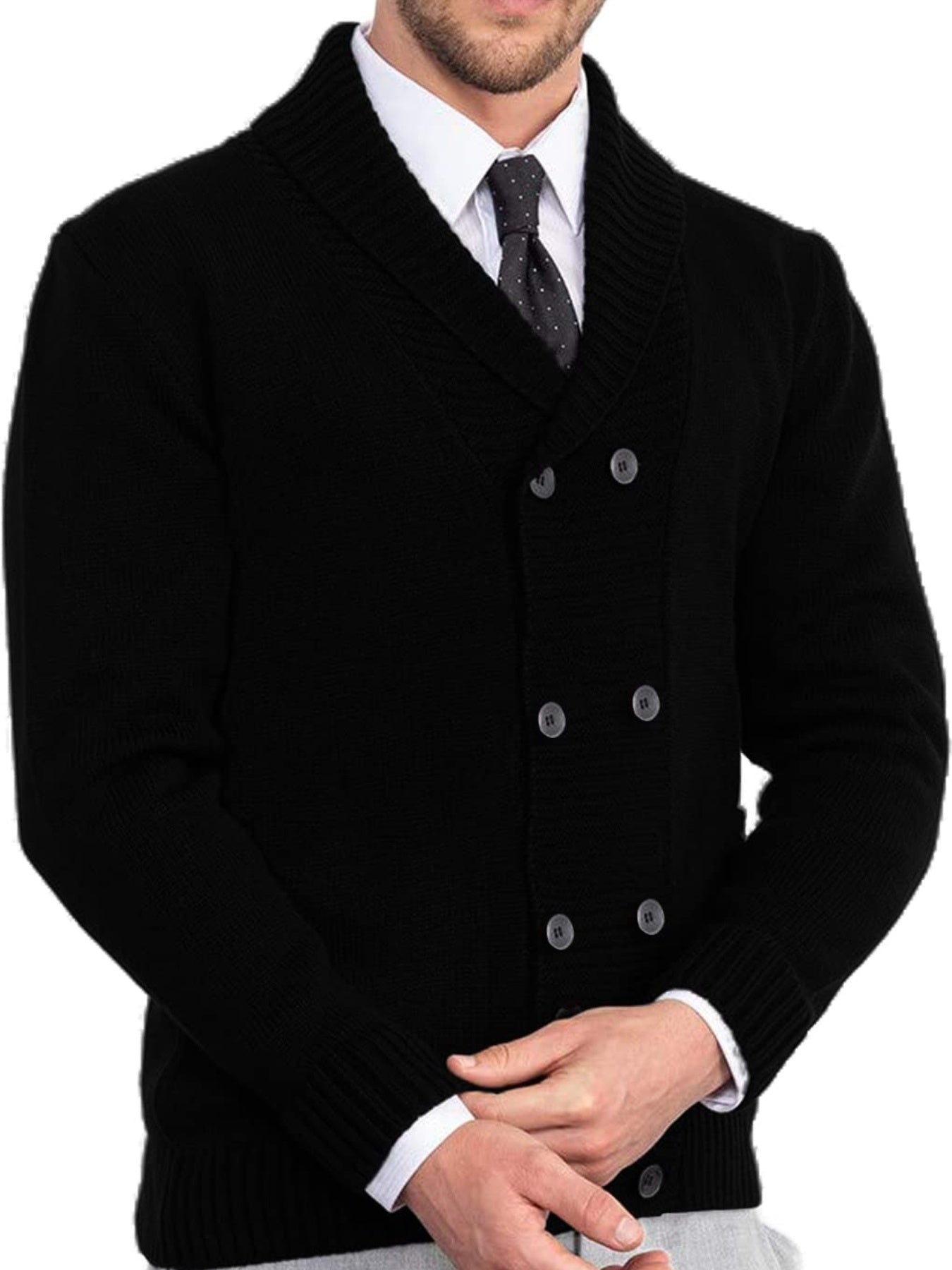 Men's Shawl Collar Cardigan Sweater Button Slim Fit Knit Top