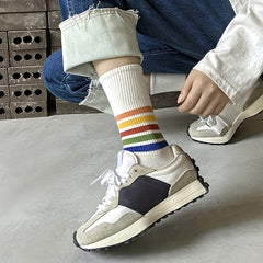 5 Pairs Rainbow Striped Socks Mid Tube Women's Stockings