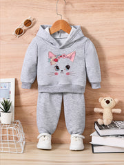KITTY & FLOWER Print Toddler Outfit Set for Fall Winter