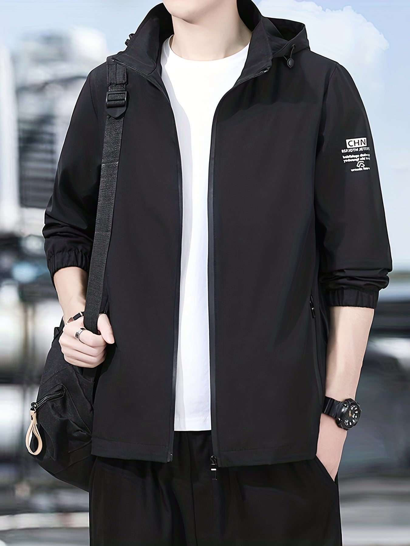 Men's Casual Stretchy Hooded Windbreaker Coat for Spring Autumn