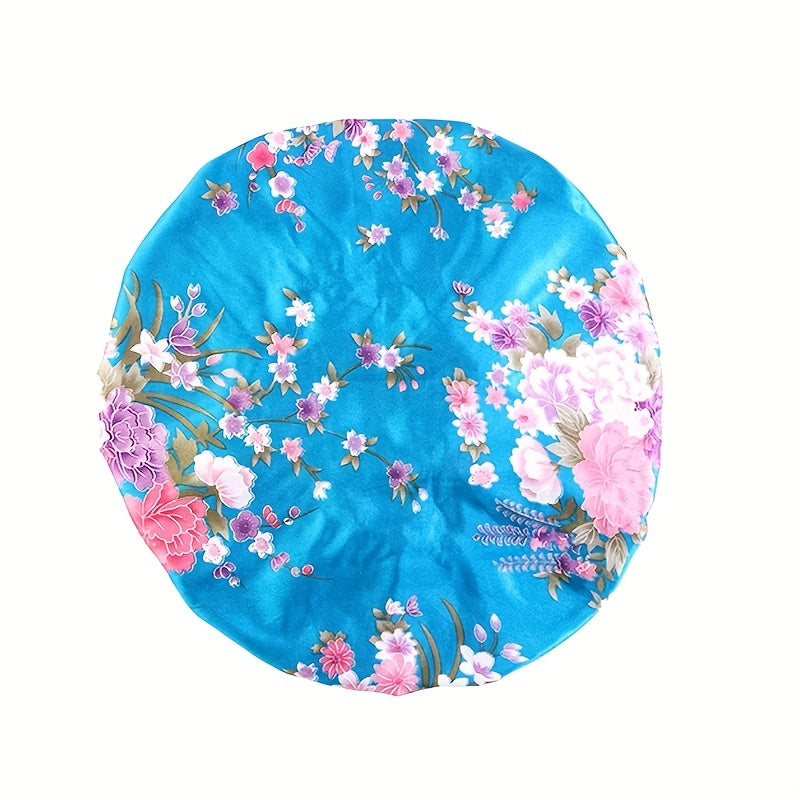 Floral Print Satin Bonnet for Women Elastic Hair Bonnet Cap