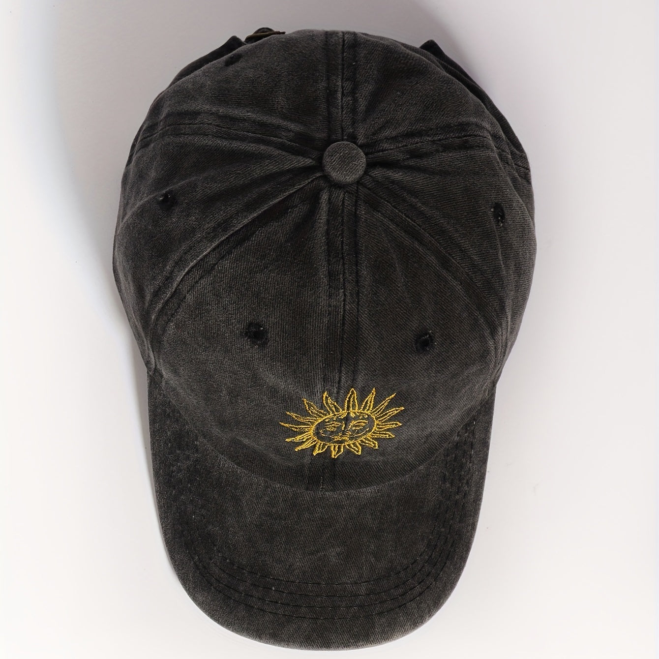 Vintage Sun Embroidery Baseball Cap Unisex Washed Gray Dad Hat