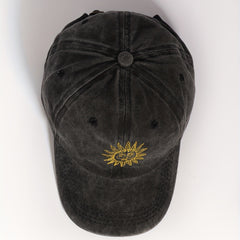 Vintage Sun Embroidery Baseball Cap Unisex Washed Gray Dad Hat