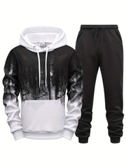 Gradient Print Men's 2pcs Outfit: Hoodie & Sports Trousers