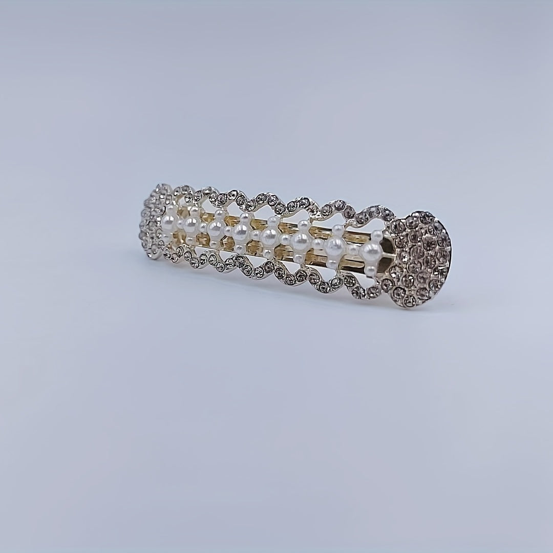 Geometric Hair Clip French Barrette Faux Pearl Rhinestone Hairpin