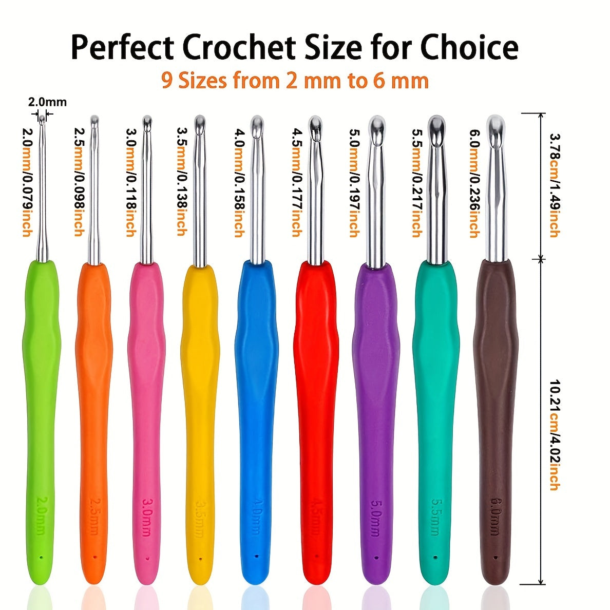 Embroidery Thread Crochet Hooks Set 2mm-10mm Ergonomic Soft Grip Handle