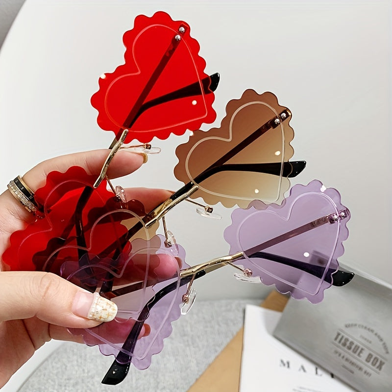 Y2K Heart Sunglasses Tinted Rimless Party Prom Decorative Shades